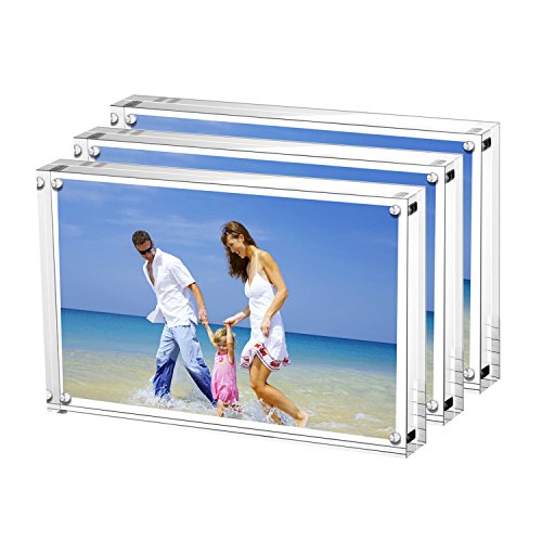 AMEITECH Acrylic Photo Frames 3 Pack,3.5x5'' Double Sided Magnetic Picture Frame, Desktop Frameless Postcard Display - size: 3.5 X 5 Inch