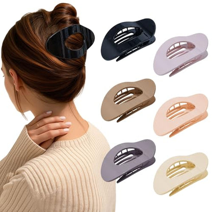 AWAYTR Flat Hair Clips For Women 4.33" Lay Flat Claw Clip for Hair 6Pcs Round Large Hair Claw Clips (Glossy - Brown Series) - color: Glossy - Brown Series