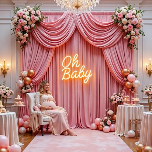 Gallety Pink Backdrop Curtain for Wedding, Polyester Photography Backdrop Drapes - 30FT x 10FT Wedding Backdrop with Rod Pockets for Children's Party,Birthday,Event,Graduation Party Decorations - color: Pink, size: W5' x H10'(6 panels)