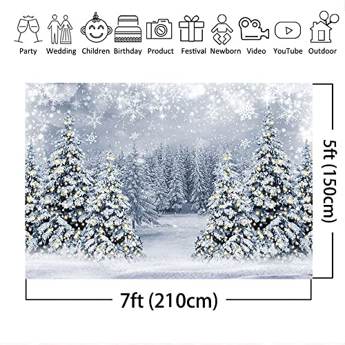 Mocsicka Winter Scene Backdrop Snowy Christmas Pine Tree Halo Spots Photography Background White Wonderland Snowflake Forest Party Holiday Photoshoot Props (White, 7x5ft) - color: white, size: 7x5ft