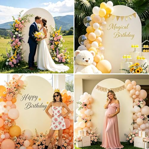 Metal Arch Backdrop Stand and Cover Set (Beige, 7.2 ft), Wedding Arch Stand with Beige Cover for Baby Shower, Party, Birthday, Wedding, Bridal Shower - color: Beige, size: 7.2FT