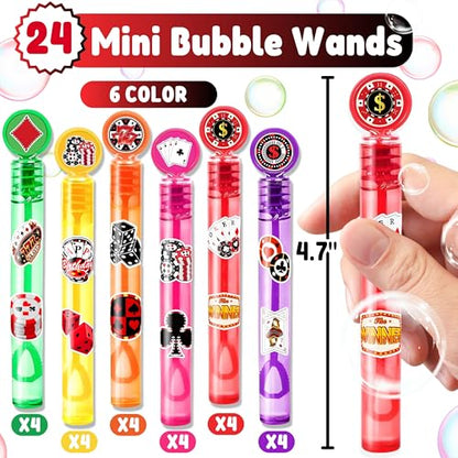 Casino Party Favors for Kids – 24PCS Game-Themed Mini Bubble Wands, Great for Birthday Supplies, Pinata Fillers, Goodie Bags & Classroom Rewards