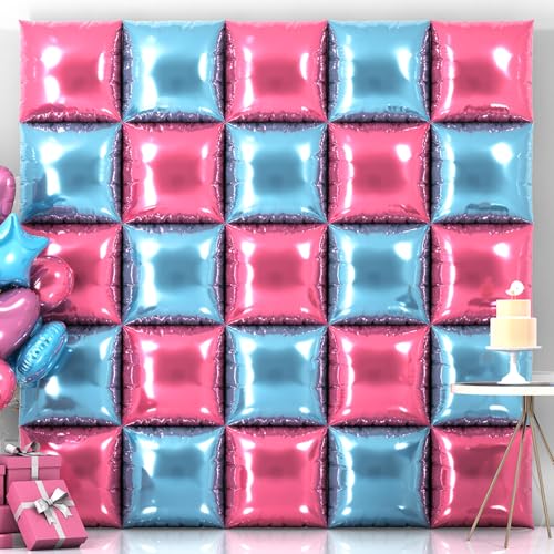 25PCS Pink Blue Square Foil Balloon Wall Backdrop Double Sided Pink and Blue Balloon Tunnel Kit for Birthday Wedding Children's Gender Disclosure Party Decorations - color: Pink+blue