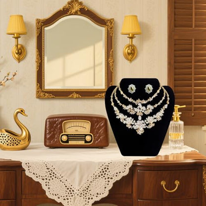 TENINYU Black Necklace Earring Jewelry Display Stand, 8 x 7 Inch Foldable Black Velvet Necklace Bust Easel Chain Holder Organizer Rack for Home or Store Show (4 Pack)