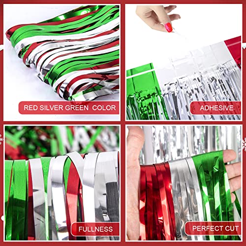LOLStar 5 Pack Christmas Foil Fringe Curtains Decoration 3.3 X 6.6 ft Red Silver Green Tinsel Fringe Photo Backdrop Streamer for New Year, Ugly Sweater Party - size: 5 PACK
