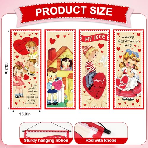 FYSUIMU 4Pcs Valentine's Day Garage Door Banner Hanging Porch Signs Vintage Backdrop for Wedding Anniversary Party Home Photo Prop Decor