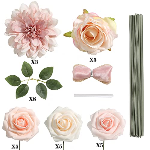 rongflower Artificial Flowers Combo Box Set Gradient Color Flower Leaf with Stems for DIY Wedding Bouquets Centerpieces Baby Shower Party Home Decor (Light Pink) - color: Light Pink
