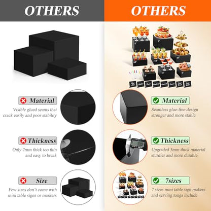 8Pcs Black Acrylic Buffet Risers with Mini Sign and Marker, Food Display Risers for Party Catering Dessert Jewelry, Acrylic Cube Nesting Boxes with Hollow Bottoms(9" 8.5" 8" 7.5" 6.8" 6" 5" 5") - size: 9" 8.5" 8" 7.5" 6.8" 6" 5" 5