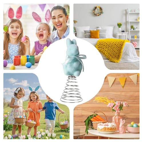 Bunny Tree Topper,Spring Festival Moss Rabbit Ornament - Flocking Bunny Topper,for Home Farmhouse Party Mantel Cabinet Porch Basket Gathering Celebration - color: Blue