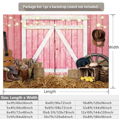 Western Backdrop Rustic Pink Wooden House Barn Door Background Hay Wild West Photography Banner for Birthday Rodeo Cowboy Themed Party Decorations Photo Photobooth Props 7x5ft - size: 7x5 ft