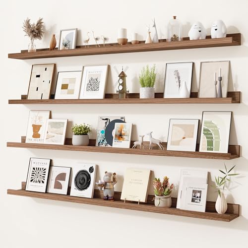 Heimlove Picture Ledge Shelf,48 inch Long Floating Shelves for Wall Set of 4,Picture Shelf with Lip for Wall Decor,Living Room,Bedroom,Bookshelf,Nursery,Perfume,Walnut Color - color: Walnut, size: 48'', Set of 4
