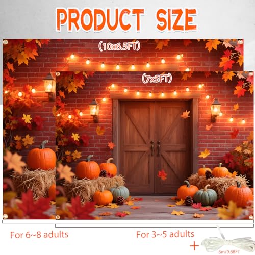 10x6.5FT Extra Large Fall Autumn Backdrop - Fall Photography Background with Pumpkins, Maple Leaves & Barn Wood (19.68FT Ribbon) - Thanksgiving, Friendsgiving, Harvest Party Decor, Photo Booth Props - color: Autumn Backdrop, size: 10x6.5FT