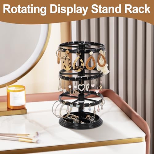 3 Tier Rotating Jewelry Display Stand, Necklace Holder, Jewelry Tree Stand, Plastic Spinning Display Rack for Vendors Events Necklace Keychain Earring Ring Holder Retail Organizer Supplies
