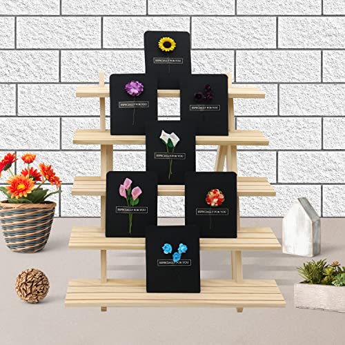 101pcs 5-Tier Wood Earring Display Stand, Retail Display Riser Earring, Ring Holder Stand, Removable Countertop Small Merchandise Display Stand with 100 Pcs Earring Card (Wood color) - color: Wood