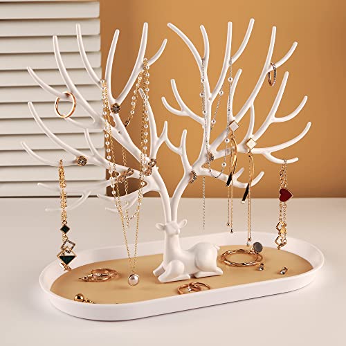 MORE&LESS Antlers Jewelry Display Stand,Tree Tower Rack Hanging Organizer for Ring Earrings Necklace Bracelet - color: A White