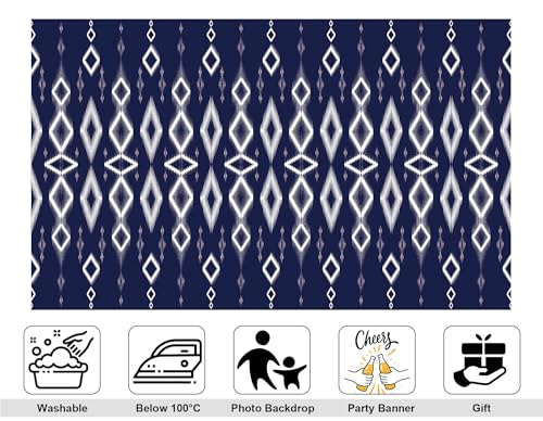 8x6ft Ethnic Geometric Backdrop Navy White Tribal Pattern Photography Background for Minimalist Boho Party and Art Display Wall Decorations Tapestry Photo Booth Props - size: 8x6ft
