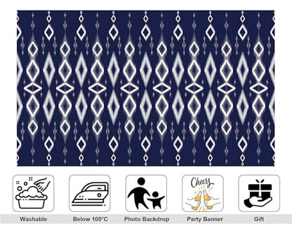 10x7ft Ethnic Geometric Backdrop Navy White Tribal Pattern Photography Background for Minimalist Boho Party and Art Display Wall Decorations Tapestry Photo Booth Props - size: 10x7ft