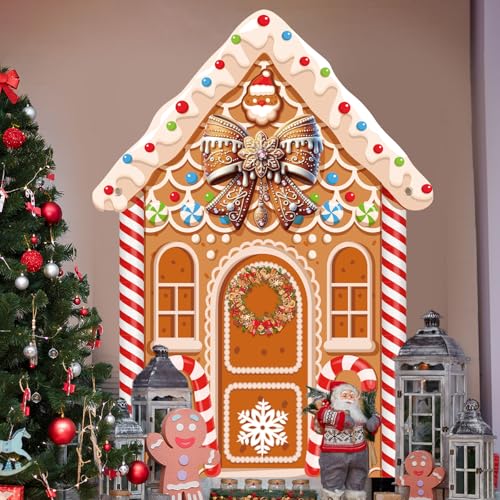 Panelee Large Christmas Gingerbread House Decorations, Gingerbread House Backdrop Photo Prop, 8 x 6 ft Fabric Xmas Candy Backdrop Decor for Holiday Party Decor - style: Gingerbread House