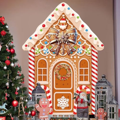 Panelee Large Christmas Gingerbread House Decorations, Gingerbread House Backdrop Photo Prop, 8 x 6 ft Fabric Xmas Candy Backdrop Decor for Holiday Party Decor - style: Gingerbread House