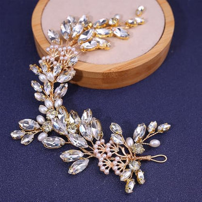 Adjustable Flower Crown Headband for Women - Floral Garland Hair Wreath with Crystal Accents Perfect for Weddings Flower Wands Photo Props (Gold Beaded CZ, Adjustable) - color: Gold Beaded CZ