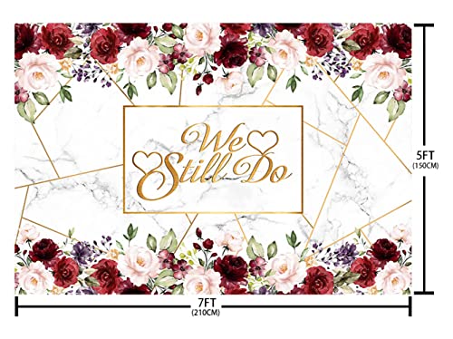 AIBIIN 7x5ft We Still Do Backdrop for Wedding Anniversary Party Photography Background White Marble Rose Gold Red Flowers Romantic Wedding Anniversary Decorations Photo Props - size: 7X5ft