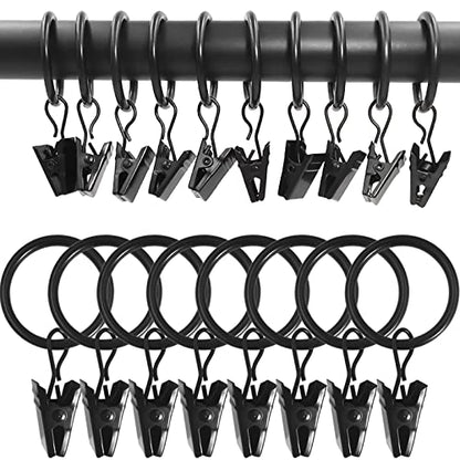 WeeksEight 100 Pack Black Curtain Rings with Clips, Curtain Hooks Hangers Clip Rings for Hanging Drapes Bows Hat, Drapery Rings 1 in I D, Fits up to 5/8 in Diameter Curtain Rod. - color: Black, size: 1" I D Set of 100