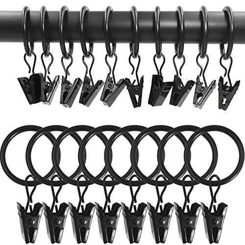 WeeksEight 100 Pack Black Curtain Rings with Clips, Curtain Hooks Hangers Clip Rings for Hanging Drapes Bows Hat, Drapery Rings 1 in I D, Fits up to 5/8 in Diameter Curtain Rod. - color: Black, size: 1" I D Set of 100