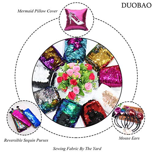 DUOBAO Silver to Royal Blue Mermaid Fabric by The Yard- 1/2 Two Tone Sequin Fabric 0.5 Yard Reversible-Fabric Quality Fabrics Mesh Sequins - color: Silver to Royal Blue, size: 0.5 Yard