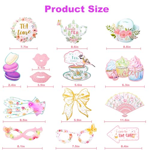 Mity rain 14 Pcs Tea Party Decorations, Alice in Wonderland Party Decorations Party Photo Booth Props Party Decor Supplies for Tea/Birthday/Shower/Holiday Parties - style: Photo Booth