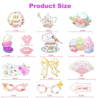 Mity rain 14 Pcs Tea Party Decorations, Alice in Wonderland Party Decorations Party Photo Booth Props Party Decor Supplies for Tea/Birthday/Shower/Holiday Parties - style: Photo Booth
