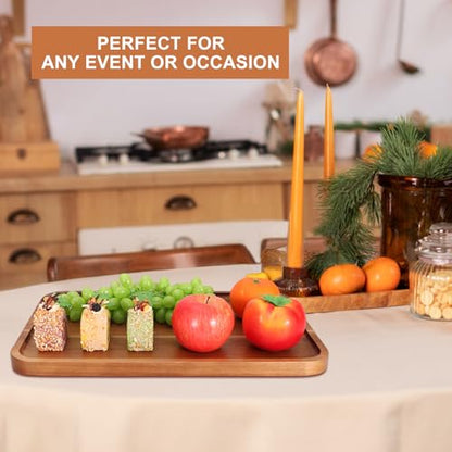 Large Wooden Serving Trays Long Party Charcuterie Boards Acacia Wood Platters Serving Cheese Board Rectangular Appetizer Snack Plates Rectangle Kitchen Dinner Platter for Food Dish Cake Dessert Tray - size: 16" x 10" x 0.8"