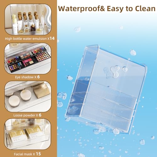 GearFusion 3 Tier Clear Cosmetic Organizer, Makeup Display Case with Lid & Drawers, Countertop Dresser Vanity Storage Box, Beauty Holder for Skincare Lipstick Brush