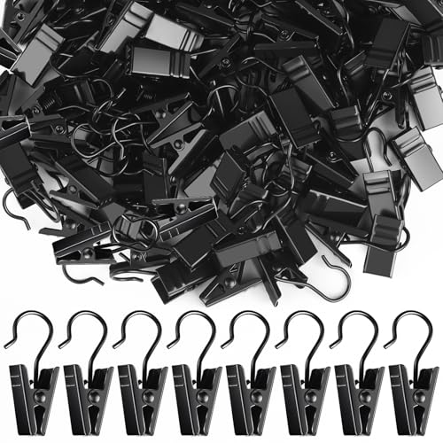 Teenitor 100 Pack Small Curtain Clips Curtain Hooks for Outdoor String Lights, Stainless Steel Clips for Hanging Curtain Hooks for Drapes, Black - color: Black