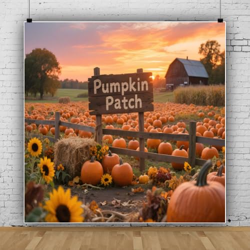 10x10ft Fall Pumpkin Patch Backdrop Rural Autumn Harvest Backdrops for Photography Pumpkins Farm Barn Thanksgiving Party Decorations Background for Outside Studio Photo Booth Props - color: Orange, size: 10x10ft