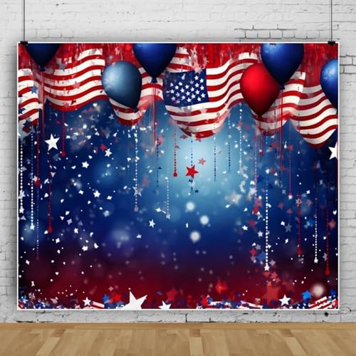 4th of July Backdrop Patriotic Backdrop American Flag Independence Day Veteran Day Banner Favors Red White Blue Stars Balloons Bokeh Photo Background Studio Props 9x6ft - color: Deep Blue, size: 9x6ft