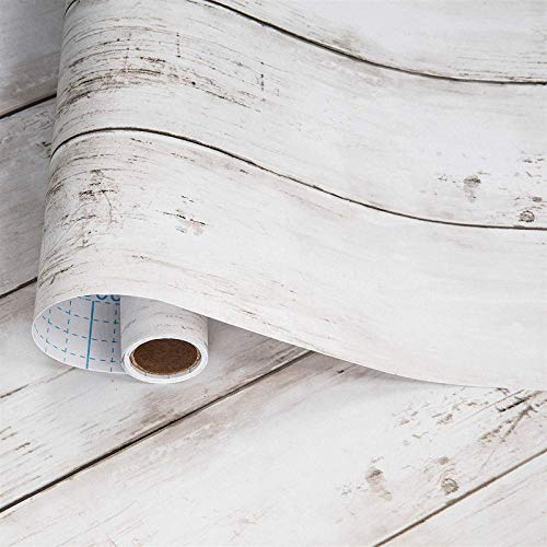 Decoroom Shiplap Peel and Stick Wallpaper 17.71" X 118" - Wood Contact Paper White Wood Plank Self-Adhesive Removable Vinyl Wrap Wall Paper for Countertops Furniture Wall Covering Home Decoration - color: White, size: 15.7" x 118"