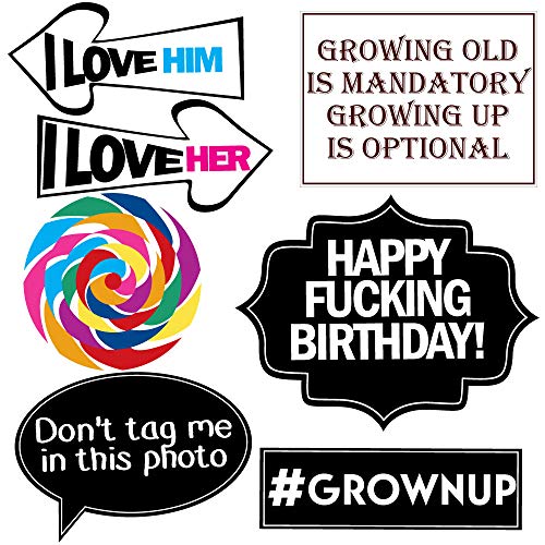 Funny Birthday Photo Booth Props - 47 Pieces - 21st - 30th - 40th - 50th - 60th - 70th - 80th - 90th - Birthday Party Supplies, Decorations and Favors