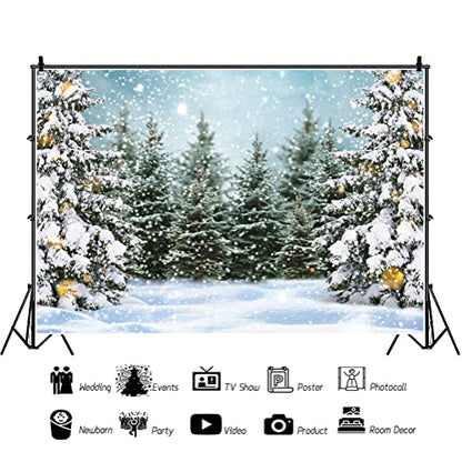 5x4ft Winter Forest Backdrop Snowy Christmas Pine Tree Snowflake Photography Background Winter Wonderland Snow Scene Bokeh Xmas Party Decoration Banner Photo Studio Props - size: 5x4ft