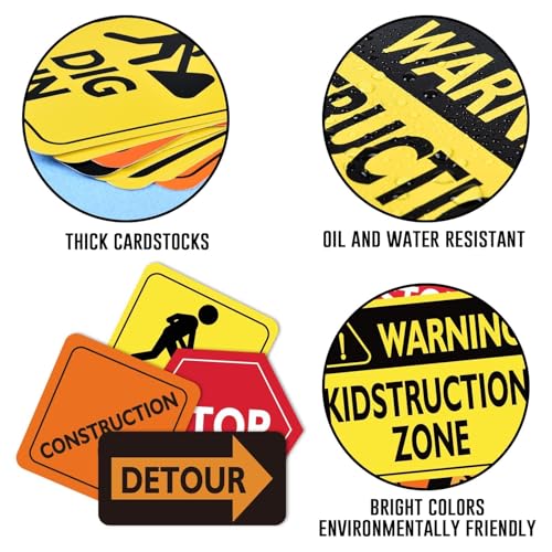 WERNNSAI Construction Party Decorations - 12 PCS Construction Birthday Party Supplies for Boys Kids Truck Birthday Cutouts Traffic Road Signs for Under Construction Party Baby Shower Wall Decor - style: Construction