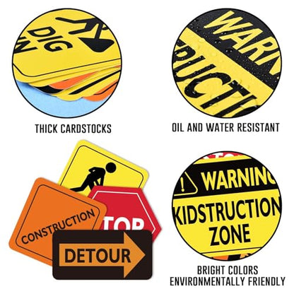 WERNNSAI Construction Party Decorations - 12 PCS Construction Birthday Party Supplies for Boys Kids Truck Birthday Cutouts Traffic Road Signs for Under Construction Party Baby Shower Wall Decor - style: Construction