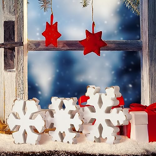 Huwena 6 Pcs Winter Tiered Tray Decor Snowflake Table Signs Hello Winter Wood Blocks Farmhouse Let It Snow Wood Decor for Table Shelf(Fresh Style) - style: Fresh Style