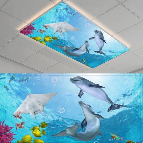 Fluorescent Light Cover for Classroom - 2 Pcs marine life Magnetic Fluorescent Light Covers, Ceiling Light Covers Shade Panel Coverings for Office Classroom Home Drop Ceiling, 4 x 2 Feet - color: color-11