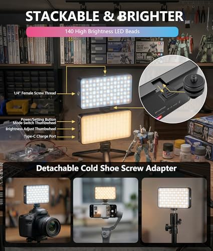 Portable RGB LED Video Light, 140LEDs Camera Light with CRI95+, 2500K-9000K CCT, 0-100% Dimmable Brightness, Adjustable Saturation, 3100mAh Rechargeable for Vlogging, Photography, Video Conference - color: RGB with HSI
