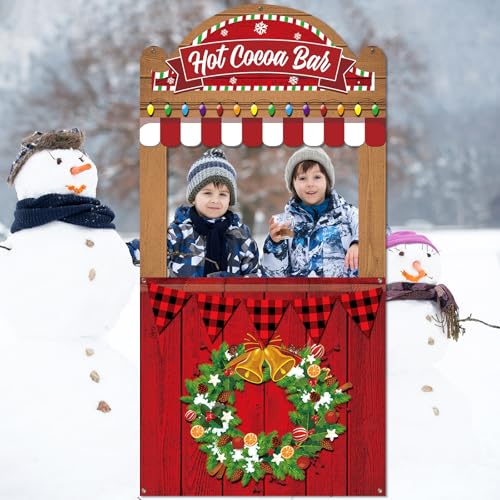 Christmas Theme Party Decorations Hot Cocoa Bar Photography Studio Props Hot Cocoa Bar Theme Photo Booth Props Hanging Backdrop Banner for Kids Family Photo Booth Winter Xmas Holiday Party Supplies