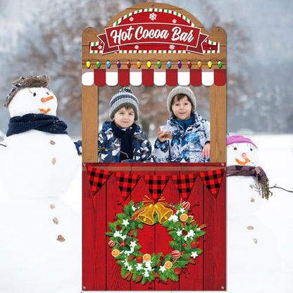 Christmas Theme Party Decorations Hot Cocoa Bar Photography Studio Props Hot Cocoa Bar Theme Photo Booth Props Hanging Backdrop Banner for Kids Family Photo Booth Winter Xmas Holiday Party Supplies
