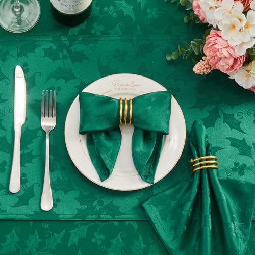 Cloth Napkins Set of 8 – Square Jacquard Floral Flowers Fabric Polyester Washable Reusable for Kitchen Dinner Dining Restaurants Wedding Party Banquet Table(Dark Green/17x17 Inch) - color: Dark Green