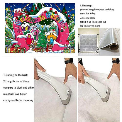 Welcome to Whoville Backdrop 5x3FT Winter Christmas Village Decoration Background for Kids First Birthday Baby Shower Happy New Year Xmas Holiday Party Supplies Photo Booth Props - size: 5x3FT