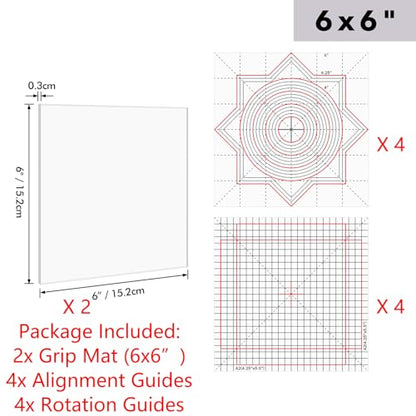 2PCS 6X6 Photopolymer Grip Mat with 8PCS Printed Guides for Stamping,Multi-Use Non-Slip Sticky Mats Fit in Stamp Positioning Tool for Card Making Hold Your Cardstock in Place When Stamping,Stencil - color: 6"x6" 2xgrip Mat+8aligment
