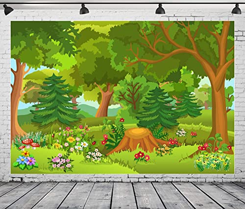 BELECO 12x10ft Fabric Cartoon Forest Backdrop Fairytale Forest with Flowers Mushroom Phtography Backdrop for Birthday Party Decoration Baby Shower Kids Game Photoshoot Photo Background Props - size: 12x10FT