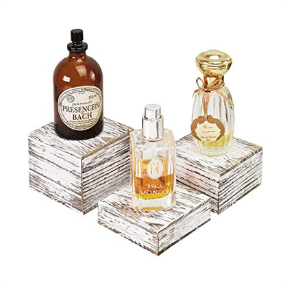 MOOCA Customizable Wooden Display Risers Set - 3 Different Height Stands for Jewelry, Watches, Cosmetics, and Accessory, Antique White Color - color: Antique White